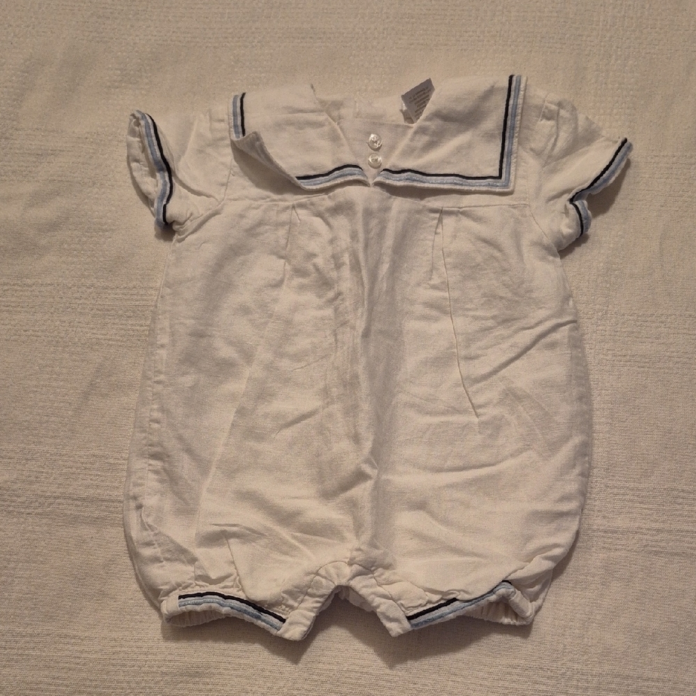 Janie and Jack boys 0-3 months white nautical line linen blend romper VVGUC